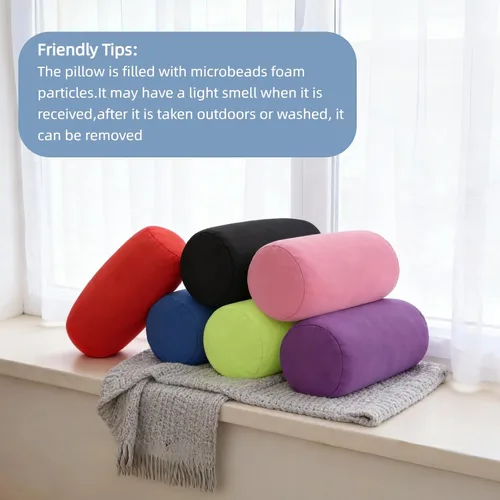 Vista 6 de Almohada de cuello de microcuentas, almohada de tubo blando para soporte de cuello o espalda, cojín cilíndrico cervical para el hogar, sofá, cama