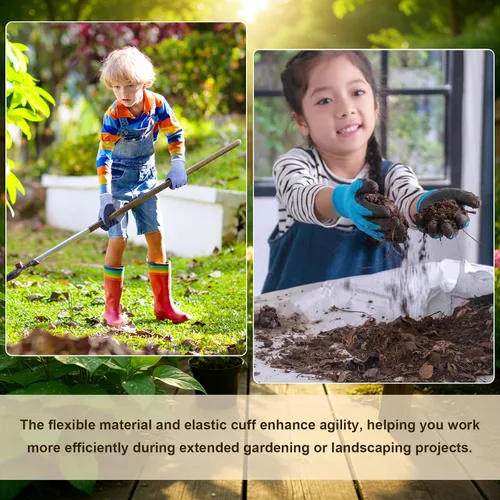 Vista 3 de Jeyiour Guantes de jardinería para niños, guantes de trabajo antideslizantes para niños, guantes de seguridad suave con revestimiento de goma