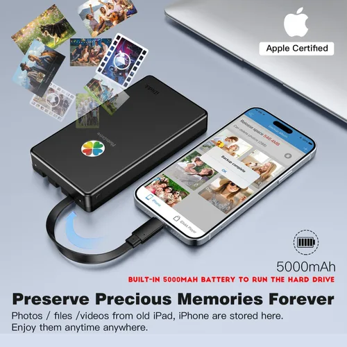 Vista 6 de iDiskk Disco duro externo de 500 GB con certificación MFi de Apple, almacenamiento de archivos de fotos y video con un solo clic, compatible