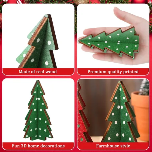 Vista 4 de Yookeer Decoración Navideña 3 Piezas Mesa de Madera Rústica Árbol de Navidad Granja Centro de Mesa de Madera Navideño para Mesa Pequeña Árboles