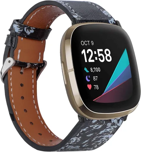 Vista 7 de Leather Bands Compatible with Fitbit Versa 3/Fitbit Sense Watch Bands for Women Men, Soft Leather Adjustable Replacement wristband for Versa 3/Sense