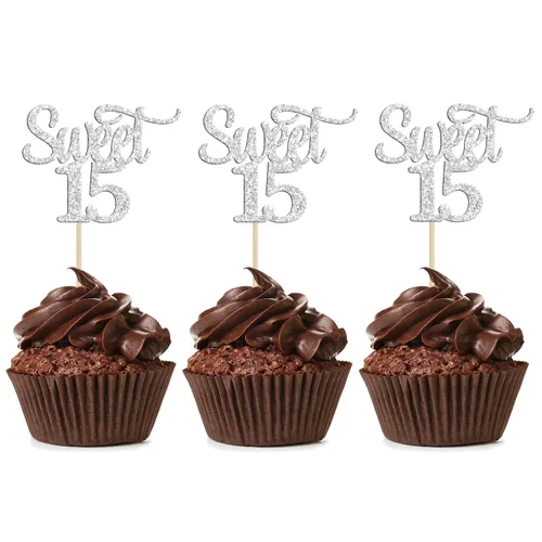 Vista 10 de Gyufise 1 decoración para tartas de 16 años con purpurina negra para cumpleaños de 16 años, decoración para felicitaciones a 16 años de edad
