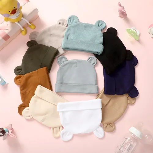 Vista 2 de 10 unidades de gorro de bebé recién nacido, con orejas de oso, gorro de hospital de algodón para recién nacidos, sombrero de hospital para niños