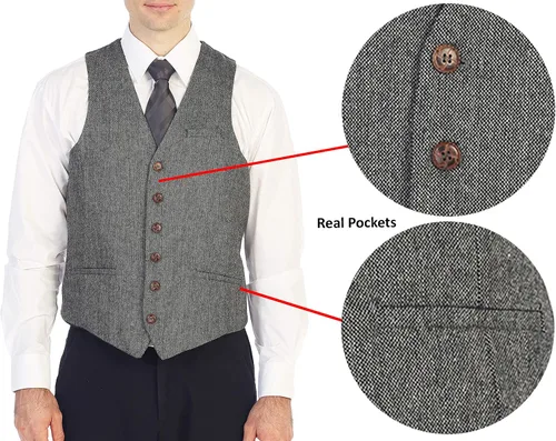 Vista 125 de Gioberti Chaleco de tweed formal de 6 botones para hombres