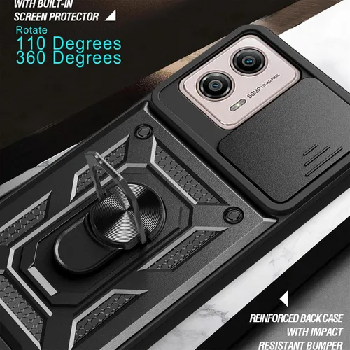 Vista 6 de Funda de teléfono para Motorola Moto G53 5G, grado militar, a prueba de golpes, resistente, protector para lente de cámara, anillo de dedo, soporte