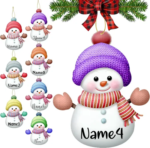 Vista 10 de Adornos de Navidad personalizados con nombres, muñeco de nieve, 8 piezas, adorno familiar personalizado, decoración colgante de madera para árbol