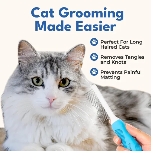 Vista 5 de Peine de aseo para cabello largo y rizado en perros y gatos - Cepillo desenredante superior para mascotas - Elimina y evita el pelo enmarañado