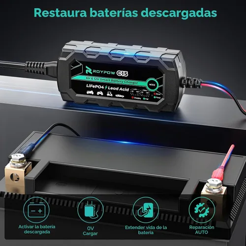 Vista 2 de Cargador de batería de litio de 6V/12V 1A, cargadores de batería inteligentes RoyPow 1A, cargadores automáticos de batería de goteo, mantenedor