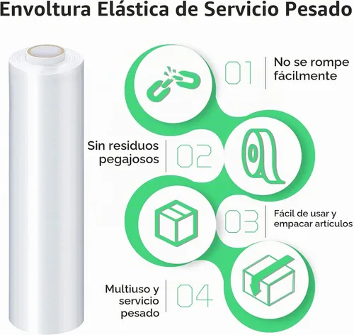 Vista 3 de Película Elástica, HERKKA Película Elástica con Asas de Resistencia Industrial, Rollo de Plástico para Envolver en Mudanzas, Envoltura Retráctil