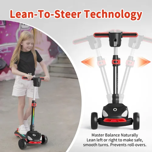 Vista 7 de 3-Wheel Electric Scooter for Kids Ages 4-8, 5 MPH, 3 Adjustable Heights Negro