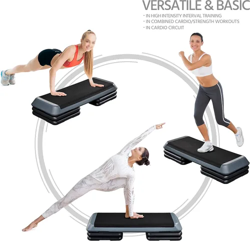 Vista 6 de Yaheetech Escalón aeróbico, plataforma de ejercicio aeróbico ajustable de 4-6-8 pulgadas, tamaño del club de salud con elevadores y superficie