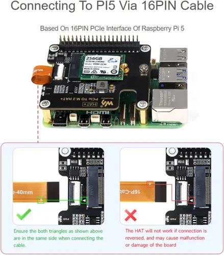 Vista 3 de Adaptador PCIe a M.2 para Raspberry Pi 5, compatible con protocolo de unidad NVMe compatible con unidad de estado sólido M.2 tamaño 2230/2242