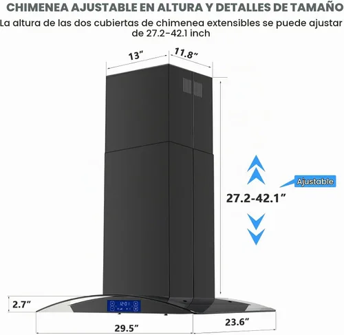 Vista 5 de JOEAONZ - Campana extractora para isla de 30 pulgadas, 700 CFM, color negro