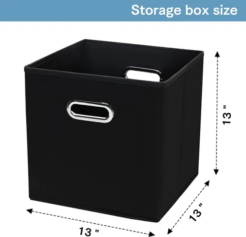 Vista 2 de Contenedores de almacenamiento de tela negra, 13 x 13 x 13 pulgadas, cajas de almacenamiento plegables con doble asa, caja organizadora de tela
