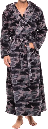 Vista 28 de Alexander Del Rossa Bata de baño de vellón afelpado suave, con capucha, para hombre, bata larga y cálida Verde militar