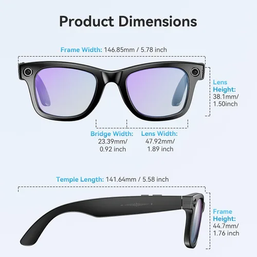 Vista 9 de AI Smart Glasses with Camera,8MP 2K HD Camera Glasses,AI Voice Control,Photo Recognition and Translation,Smart Sunglasses with Bluetooth Call,IP67