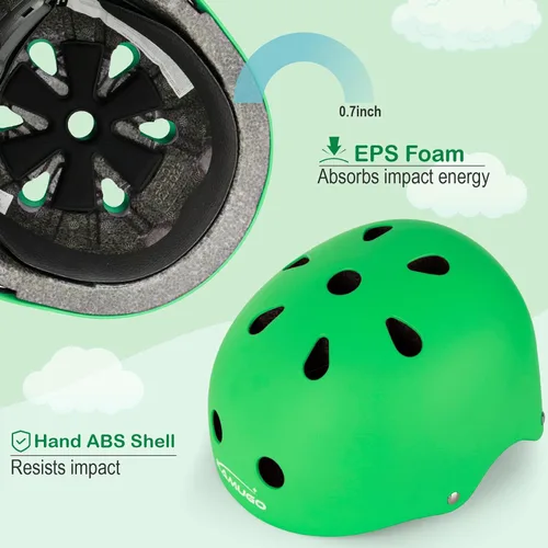 Vista 3 de KAMUGO - Casco de bicicleta para niños, casco para niños pequeños de 2 a 8 años, para niños y niñas, con equipo de protección deportiva, rodilleras