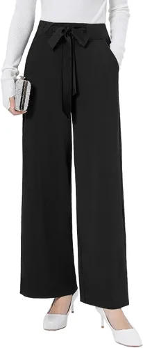 Vista 3 de Tapata Pantalones de yoga de pierna ancha con bolsillos de cintura alta, pantalones a medida, ajustables, con nudo de corbata, pantalones sueltos