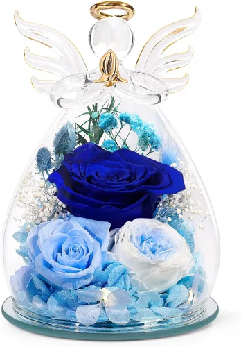 Vista 8 de Regalos para mamá, regalos de cumpleaños para mujeres, rosa preservada para siempre, flor en cristal, figuras de ángel, flores frescas para entrega