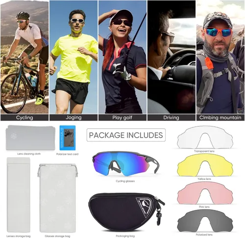 Vista 24 de Lentes de sol polarizados para ciclismo con 5 micas UV400, con armazón TR90.