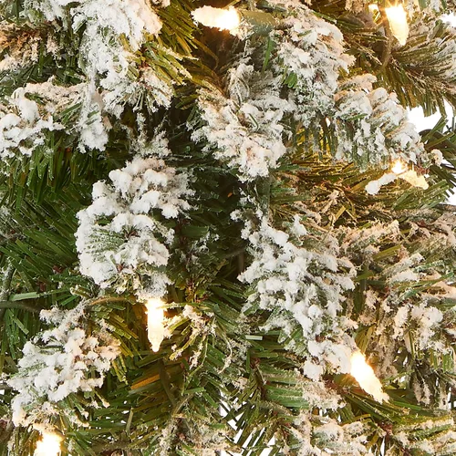 Vista 2 de National Tree Company - Mini árbol de Navidad artificial preiluminado de 2 pies Snowy Downswept Forestree, 50 luces transparentes, 130 puntas, base