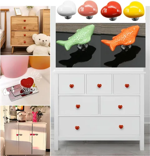 Vista 6 de Love Heart - Botón de inodoro con forma de corazón, botón de repuesto para inodoro, sin necesidad de perforar agujeros, pomos de cajón, decoración