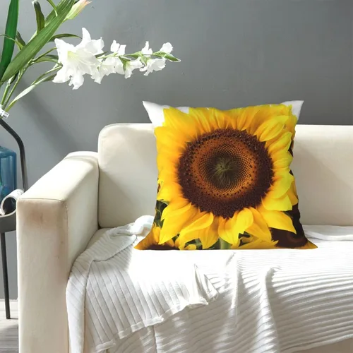 Vista 7 de Funda de cojín cuadrada suave con estampado de girasol, funda de cojín para decoración del hogar, sala de estar, cama, sofá automóvil, 16 x 16