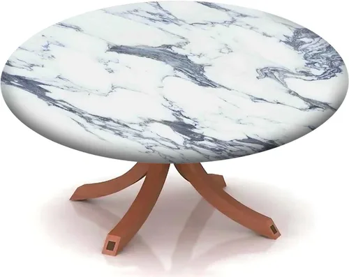 Vista 17 de Mantel redondo ajustable con patrón de mármol, borde elástico, adecuado para catering y cocina, se puede limpiar para mesas redondas de comedor