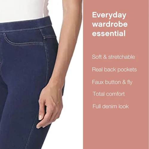 Vista 4 de No Nonsense - Leggings tipo jeans de mezclilla clásicos para mujer