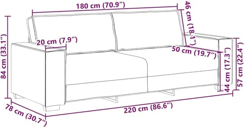 Vista 3 de vidaXL Sofá de 3 plazas Sofá rectangular de terciopelo negro de 3 plazas