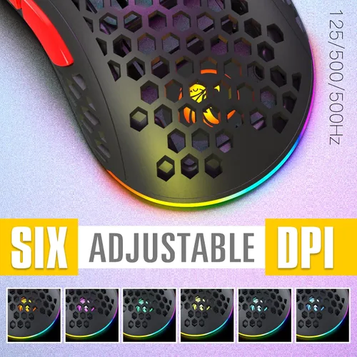 Vista 4 de RAZEAK Mouse inalámbrico para juegos, sensor de 10 K, 10,000 DPI, ligero 6 botones programables ergonómicos RGB mouse para juegos para PCMac