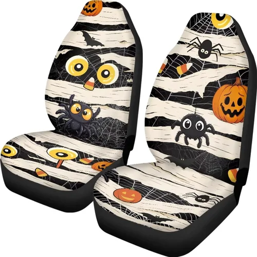 Vista 37 de Mumeson Fundas protectoras de asiento delantero de automóvil con estampado de calavera y girasol, fundas elásticas para asiento de automóvil, 2