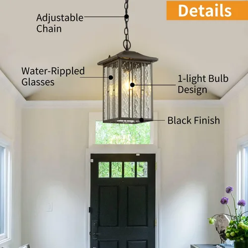 Vista 8 de Juegos de luces para exteriores, lámpara LED y aplique, accesorios de luz negros para porche, vidrio de agua exterior antioxidante para porche