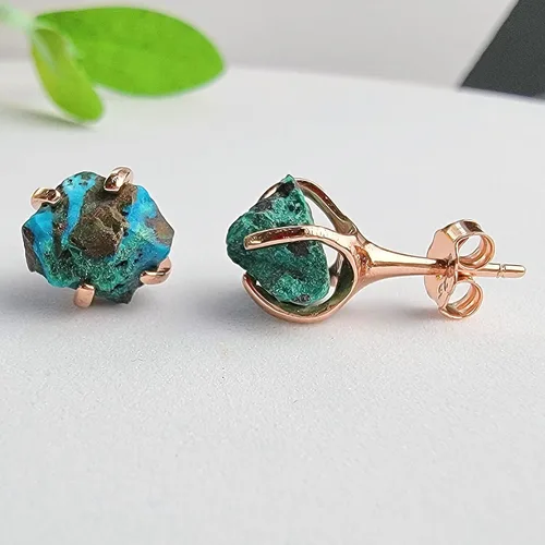 Vista 83 de Aretes de piedra preciosa natural en bruto con oro rosa sobre plata de ley 925, 6 a 0.276 in, regalo de piedra de nacimiento de calidad genuina