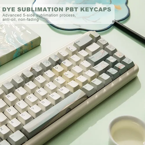 Vista 9 de YUNZII QL75 Wireless Typewriter Retro Mechanical Keyboard(Green, Cocoa Cream V2 Switch),Spring Tea Keycap Cherry(Cherry Profile, Spring Tea)