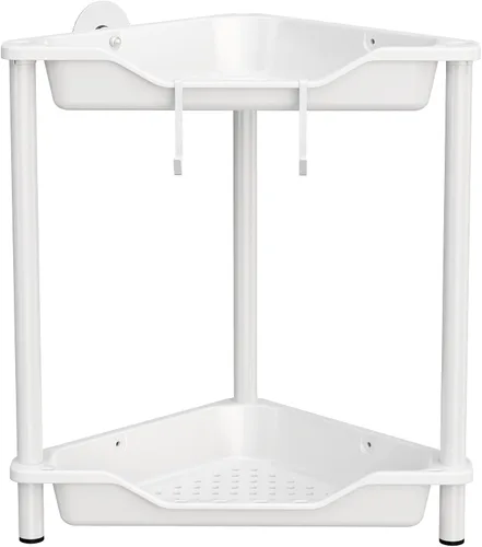 Vista 8 de Orimade Organizador de ducha esquinero de 2 niveles resistente a la oxidación, estante de esquina de piso de metal y plástico para baño, negro