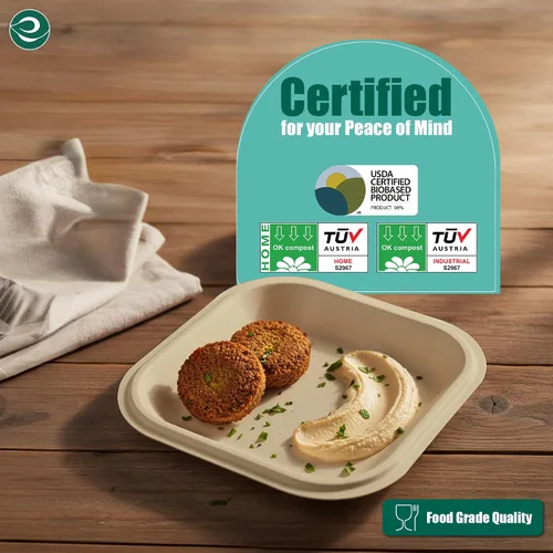 Vista 3 de Eco Soul Disposable Bagasse Plates for Snacks 6 inch - Pack of 100 Small Eco-Friendly Disposable Plates in Bulk for Snacks & Desserts