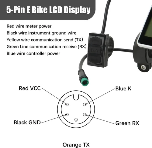 Vista 4 de Pantalla LCD para Bicicleta Eléctrica, Métrica de Panel de 5 Pines para E Scooter M5 con Conector Impermeable, Pantalla de Control de Medidor