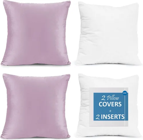 Vista 45 de Nestl Juego de 2 rellenos de almohada con terciopelo suave y sólido, juego de fundas de almohada cuadradas decorativas para sofá, automóvil Azul