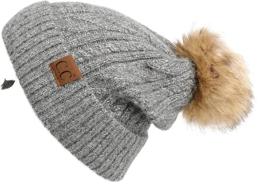 Vista 113 de Gorro unisex liso con pompón y ribete (HAT-43) de C.C Hatsandscarf Exclusives Marfil