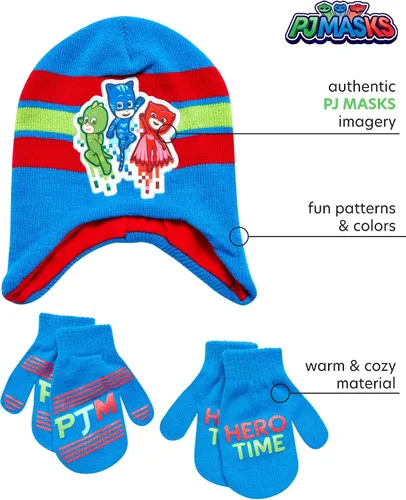 Vista 2 de PJ Masks Juego de sombrero de invierno y 2 pares de guantes o manoplas (edad 2-7)