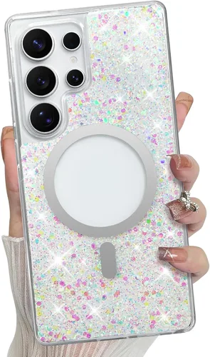Vista 35 de Bonoma - Funda compatible con Samsung Galaxy S21 Plus, diseño de corazón con purpurina, color rosa Support for MagSafe, Plating Magnetic Case TPU