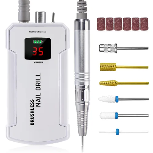Vista 8 de IMENE - Taladro de uñas profesional, 35,000 rpm, portátil, sin escobillas, recargable, con file, perfecto para uñas acrílicas, gel, naturales (negro)