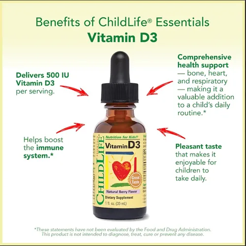 Vista 5 de CHILDLIFE ESSENTIALS Gotas de vitamina D3 para niños, niños pequeños y bebés - Gotas de vitamina D líquida, 500 UI por gota, apoyo para la salud