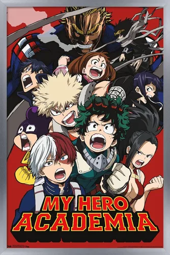 Vista 9 de My Hero Academia - Póster de pared Key Art 2, 22.4 pulgadas de largo x 14.7 pulgadas, versión enmarcada en madera de granero