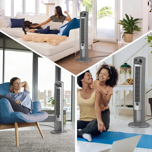Vista 7 de Lasko 2551 - Ventilador eléctrico portátil de torre oscilante de 42 pulgadas con ionizador de aire fresco, temporizador y control remoto