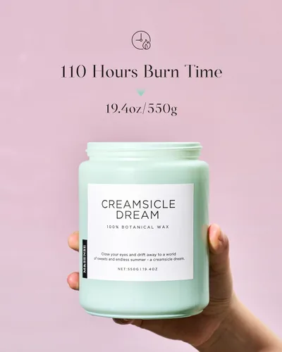 Vista 3 de M&SENSE Vela de crema naranja para renovación del hogar y aroma primaveral, vela de cera de soja de 19.4 onzas con 110 horas de tiempo