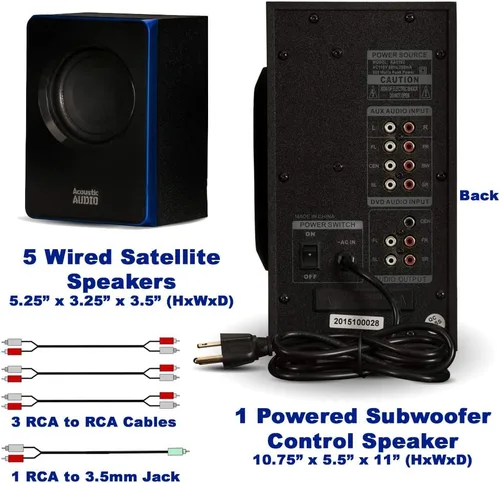 Vista 4 de Acoustic Audio AA5102 - Sistema de altavoces 5.1 con Bluetooth para cine en casa, color negro (AA5102)