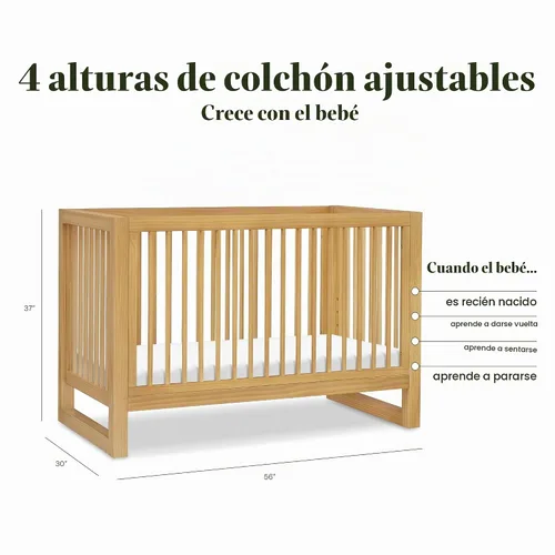 Vista 5 de NAMESAKE Nantucket - Cuna convertible 3 en 1 con kit de conversión de cama para niños pequeños en miel, certificado Greenguard Gold