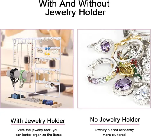 Vista 6 de WONSURE Organizador de joyas, soporte para collares, colgador de aretes colgantes, estante de torre de joyería de 5 niveles, organizador de aretes